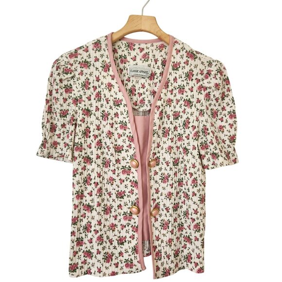 Classic Apparel Tops - Vintage Classic Apparel Pink Floral Top Shirt Buttons Grandma Feminine Cute